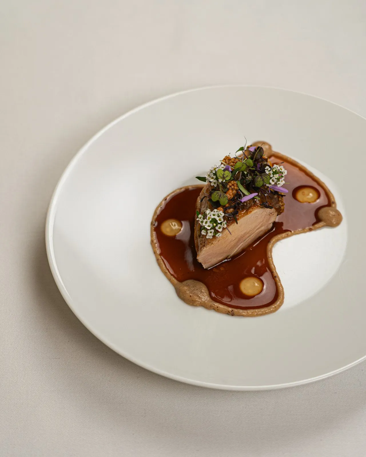 Hôtel La Ponche — sauce and garnish, from above