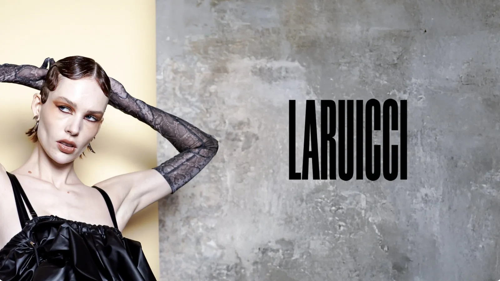 Laruicci — the campaign image, wordmark on concrete.